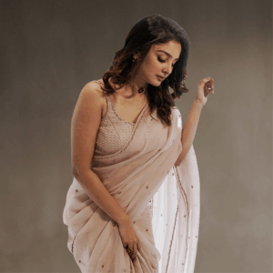 Soft Beige Tissue Embroidered Saree